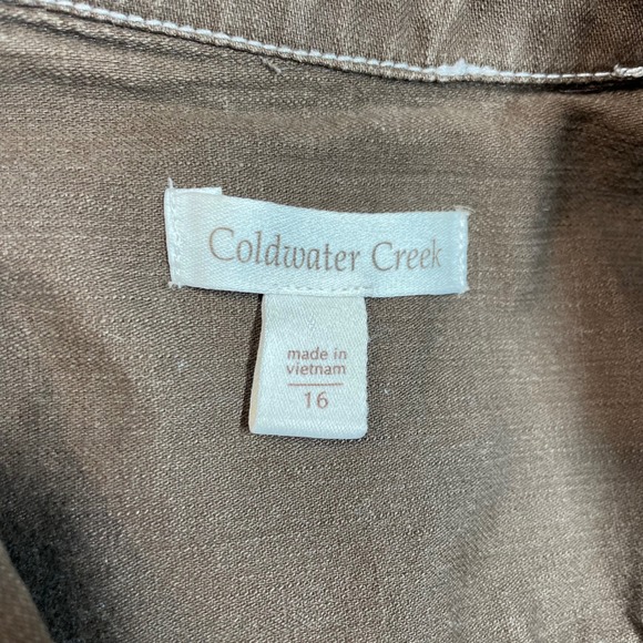 Coldwater Creek Brown Cropped 3/4 Sleeve Blazer Jacket Womens 16 White Stitching - Picture 3 of 9